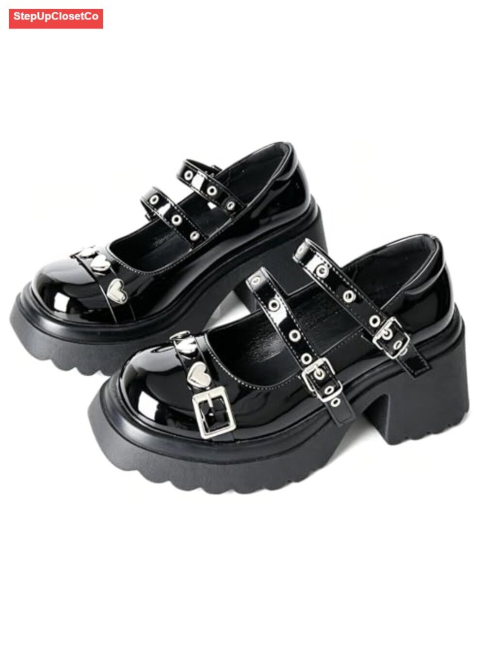 Platform Mary Janes Shoes Goth Buckle Strap Cosplay Chunky Pumps